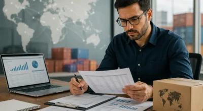 Profissional analisando documentos sobre Imposto sobre Importação e comércio exterior