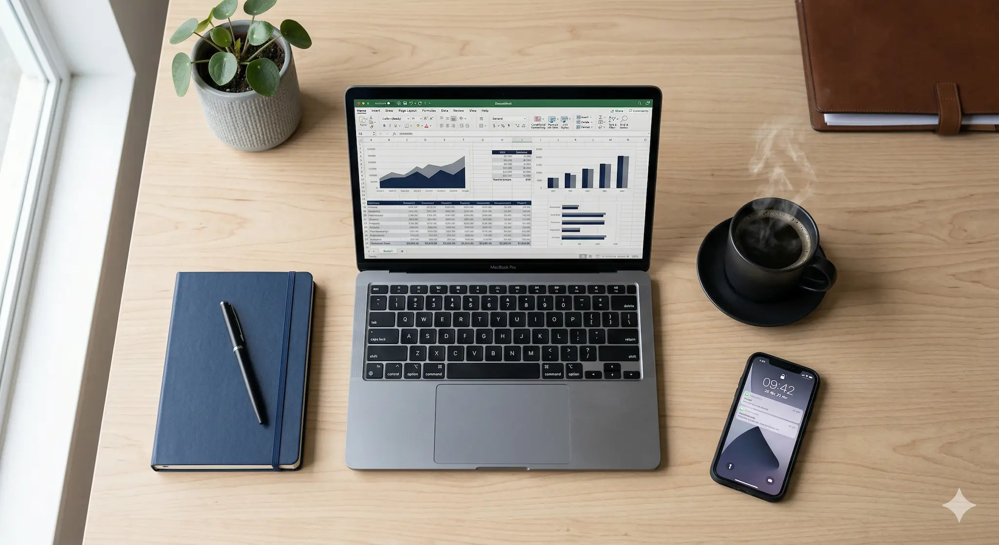 Mesa de escritório minimalista com notebook e celular representando a organização financeira e a emissão do DAS MEI abril 2026.