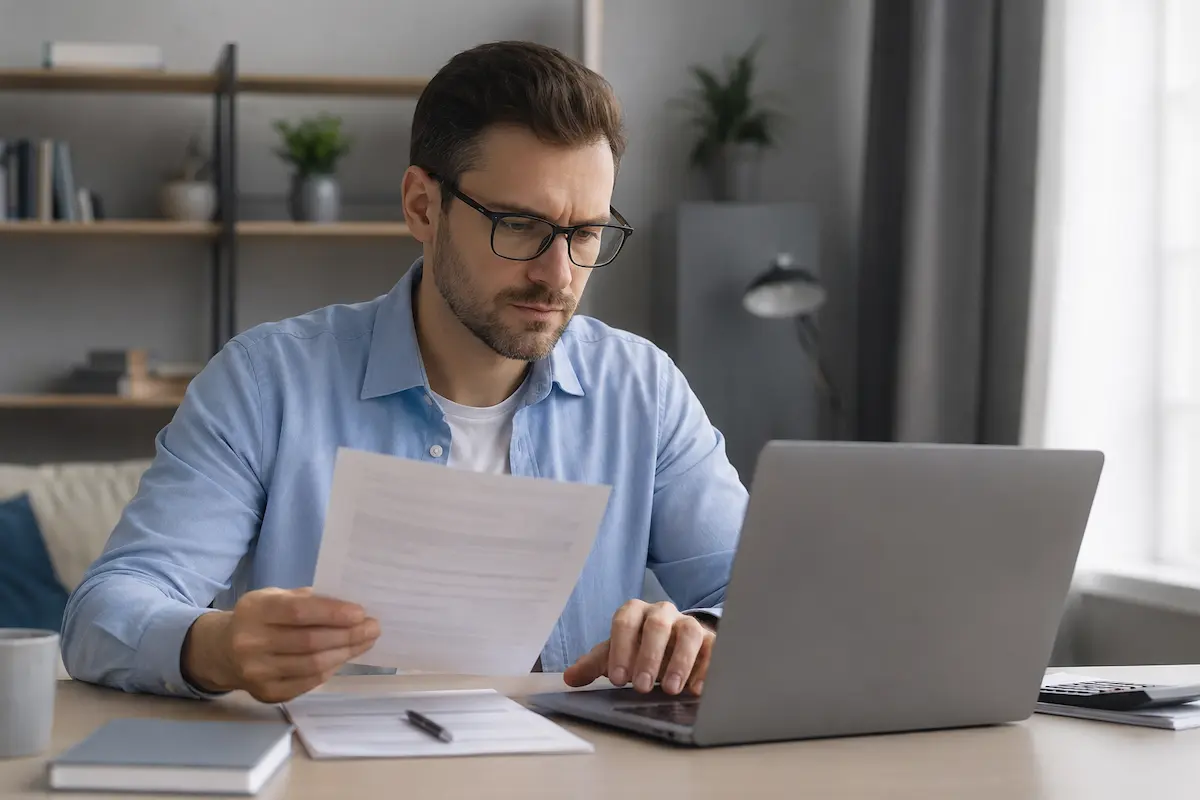 declarar dividendos: contribuinte analisando o informe de rendimentos no notebook