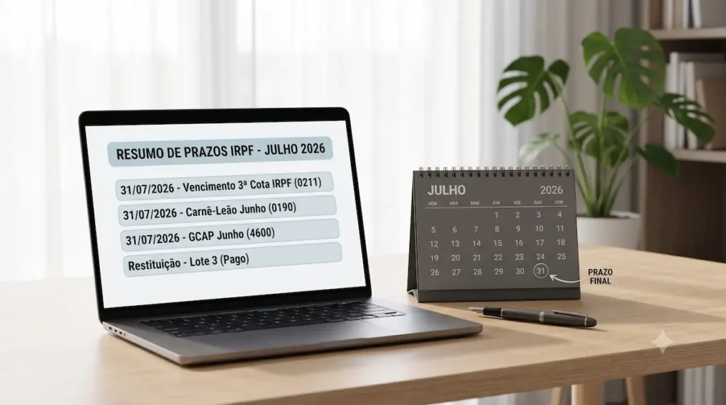 Agenda Fiscal Julho 2026: Prazos e Cotas do IRPF