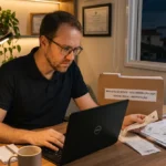 Pessoa organizando documentos do Imposto de Renda para antecipar documentos da malha fina.