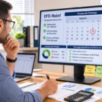 Profissional de contabilidade revisando prazos fiscais e obrigações acessórias em ambiente corporativo moderno para evitar multas por atraso na EFD-Reinf.