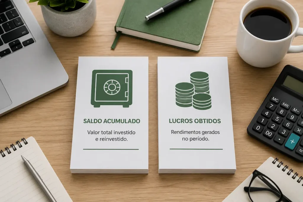Infográfico ilustrando a separação entre saldo investido e lucros recebidos no momento da declaração do CDB.