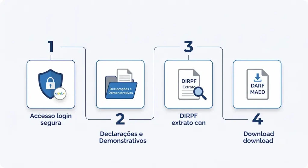 Prazo do IRPF 2026: infográfico com o passo a passo para emissão do DARF de multa no e-CAC.